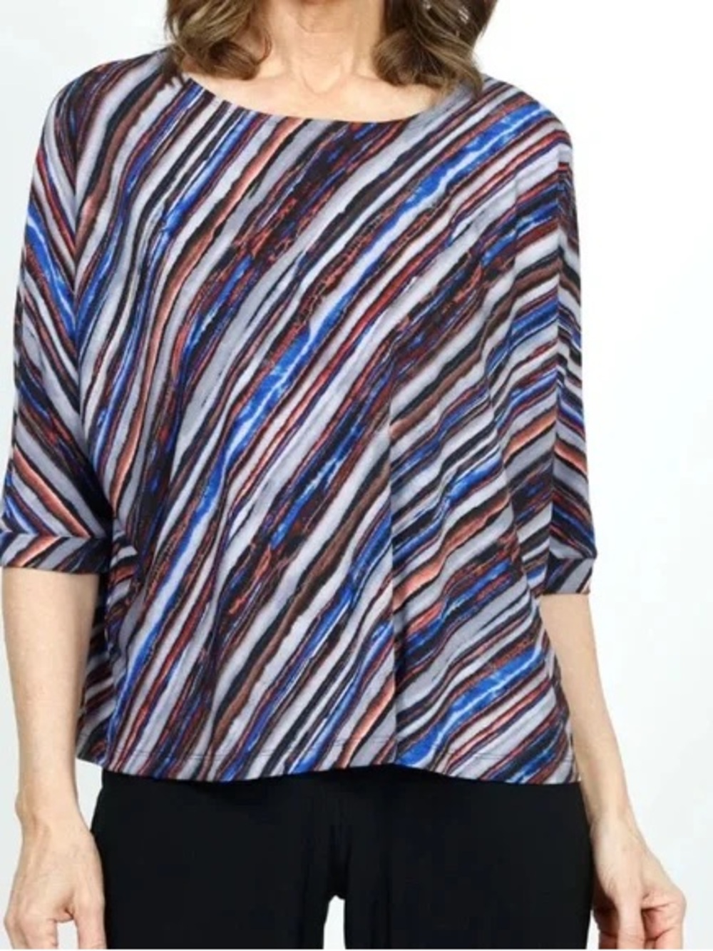 Sympli Nu Clip Top Size 12‎ Abstract Lines Blouse 3/4 Dolman Sleeves Lagenlook